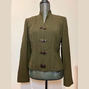 Alberto Makali Women’s Olive Green Blazer Copper Metal Buckle Snap Closure Sz 8